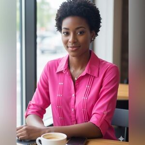 N Touch Pink Women's Button Down Shirt Blouse Size M